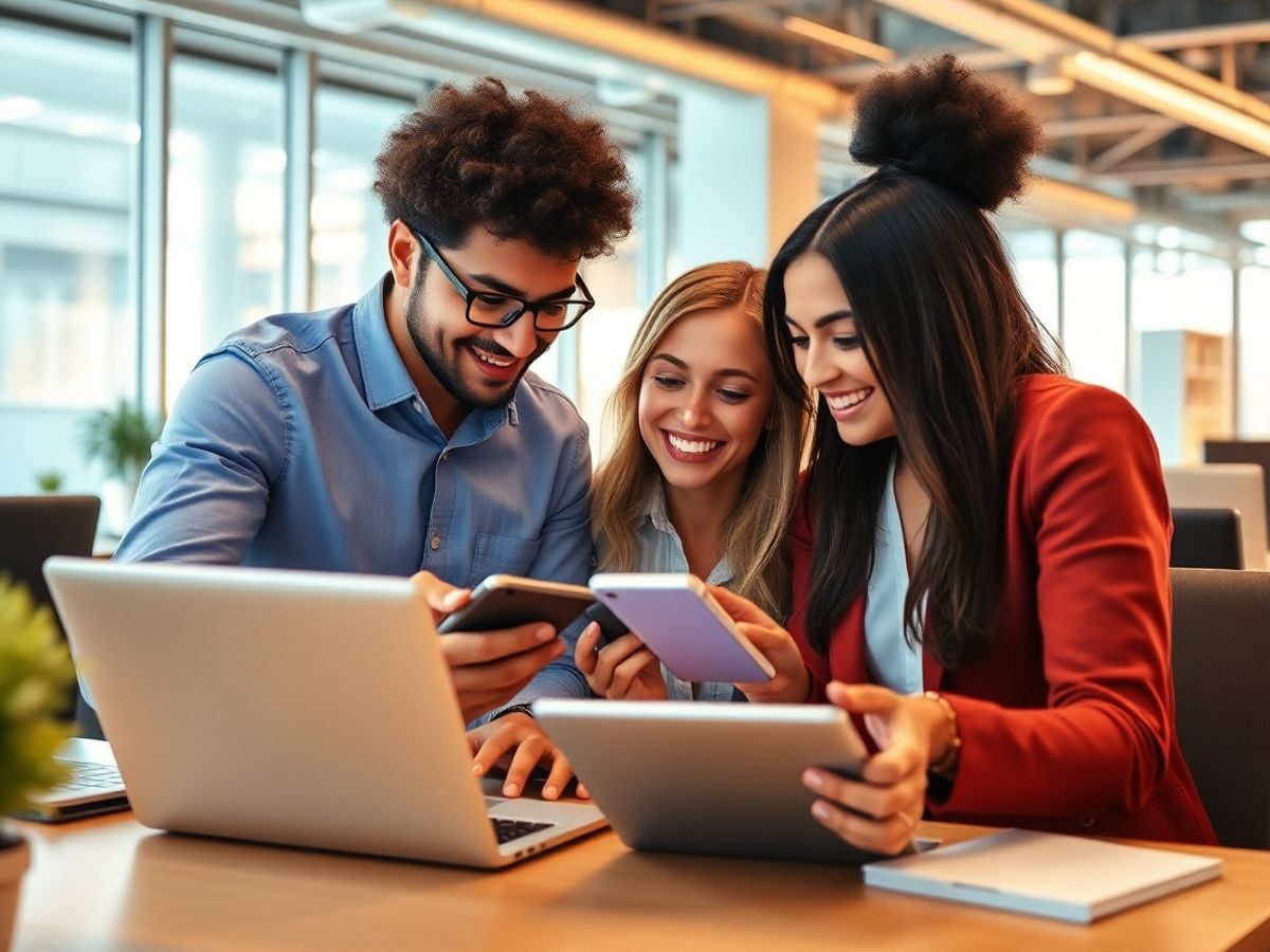 BizSmart 24 Echipa de afaceri colaborând cu dispozitive digitale moderne.